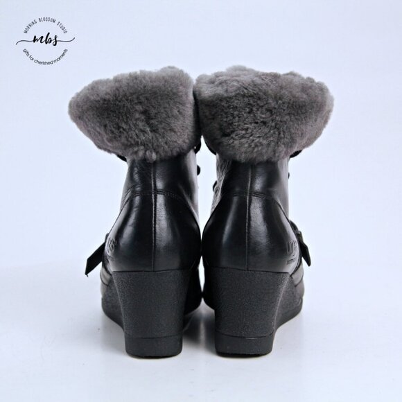 UGG Janney Waterproof Fur Wedge Boots Black Women 5 - Picture 6 of 13